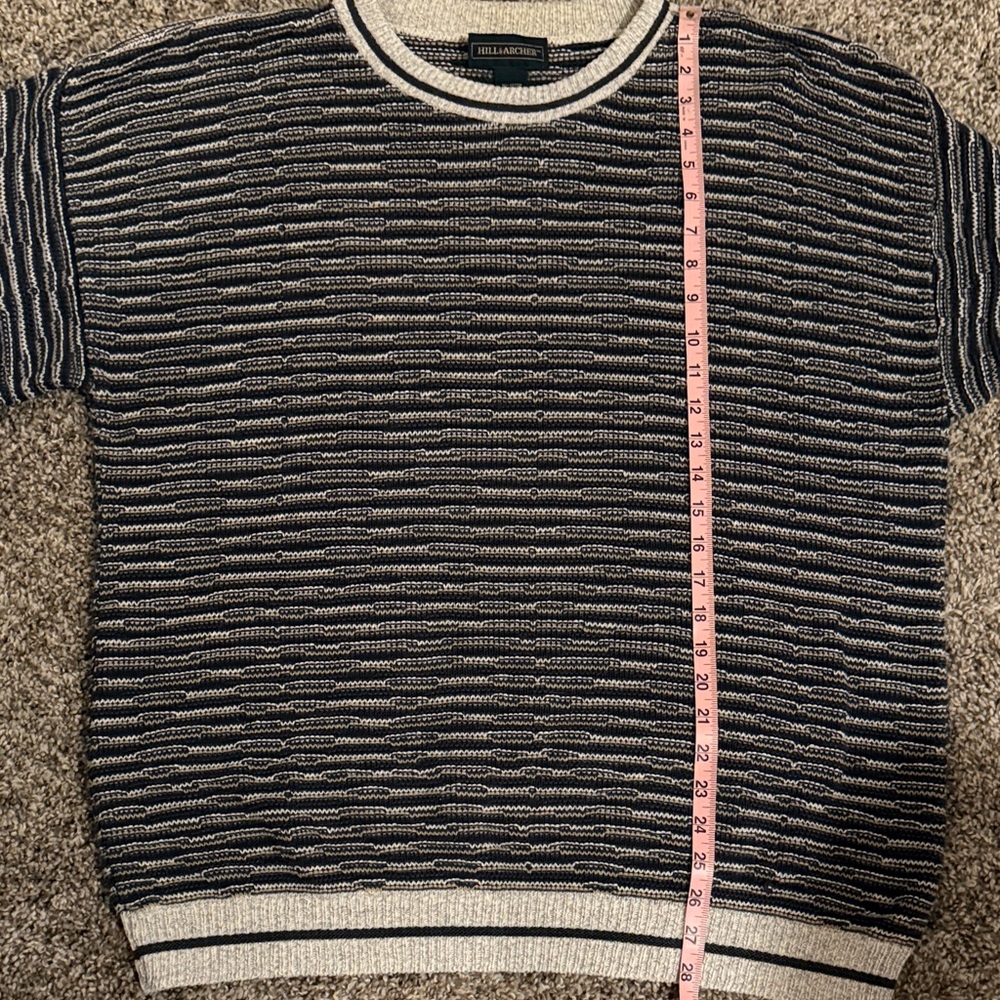 Striped Crewneck Knit Sweater Navy/Cream/Green 100% Cotton - Picture 8 of 8